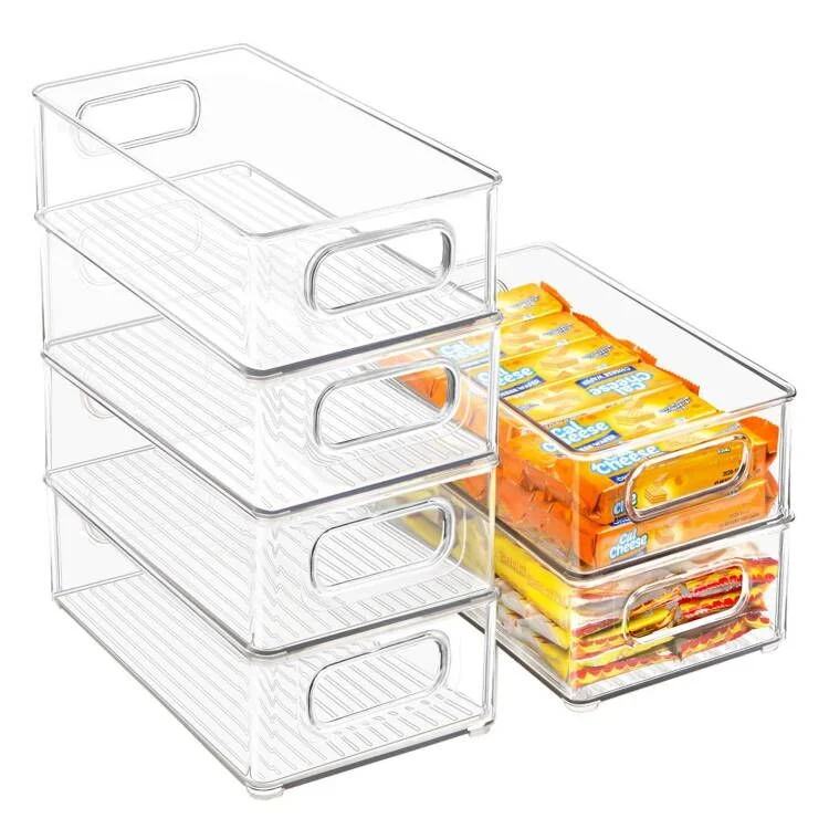 Stackable Refrigerator Organizer Bin Clear Kitchen Organizer Container Bins with Handles for Pantry, Cabinets, Shelves, Drawer