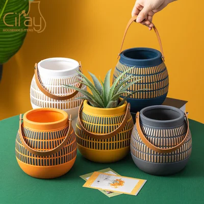 Morandi Colors Hanging Ceramic Flower Pot for Home Decor