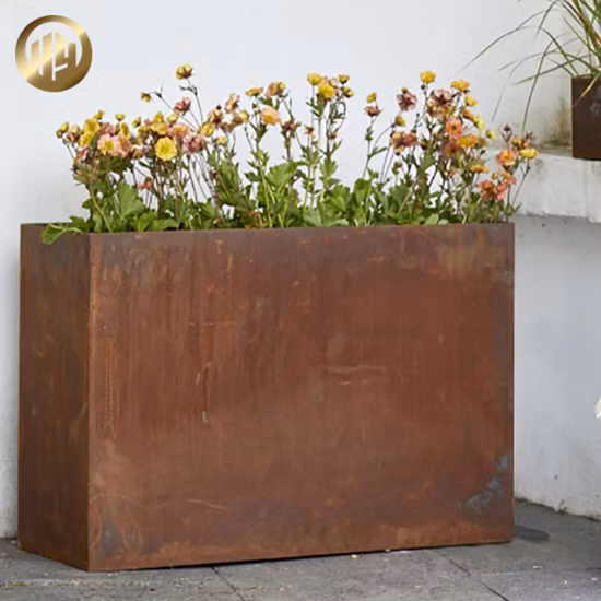 Wholesale Flat Corten Steel Rusty Metal Garden Decoration Planter Flower Pot